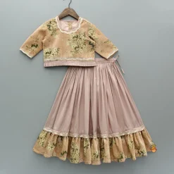 Online Velvet Peach Pleated Hem Top And Lehenga Ethnic Wear | Lehengas & Ghagras