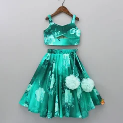 Fashion Vibrant Floral Printed Green Stylish Crop Top And Lehenga Ethnic Wear | Lehengas & Ghagras