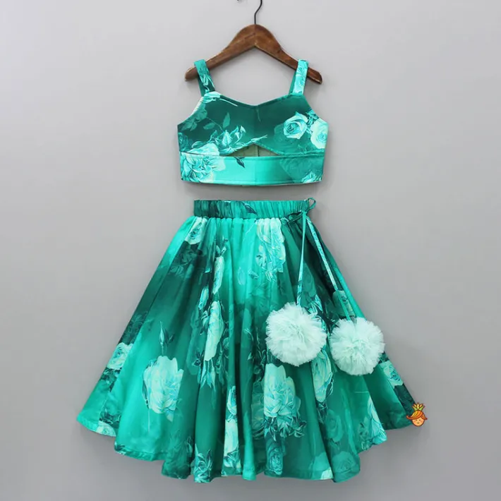 Fashion Vibrant Floral Printed Green Stylish Crop Top And Lehenga Ethnic Wear | Lehengas & Ghagras
