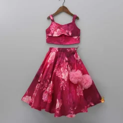 Clearance Vibrant Floral Printed Pink Stylish Crop Top And Lehenga Ethnic Wear | Lehengas & Ghagras