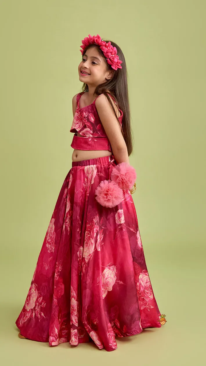 Clearance Vibrant Floral Printed Pink Stylish Crop Top And Lehenga Ethnic Wear | Lehengas & Ghagras