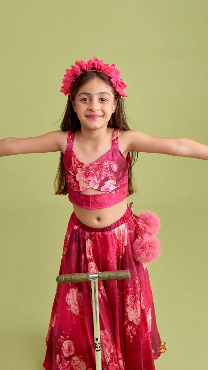 Clearance Vibrant Floral Printed Pink Stylish Crop Top And Lehenga Ethnic Wear | Lehengas & Ghagras