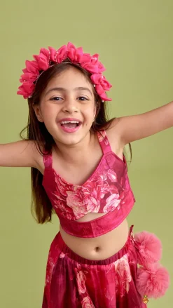 Clearance Vibrant Floral Printed Pink Stylish Crop Top And Lehenga Ethnic Wear | Lehengas & Ghagras