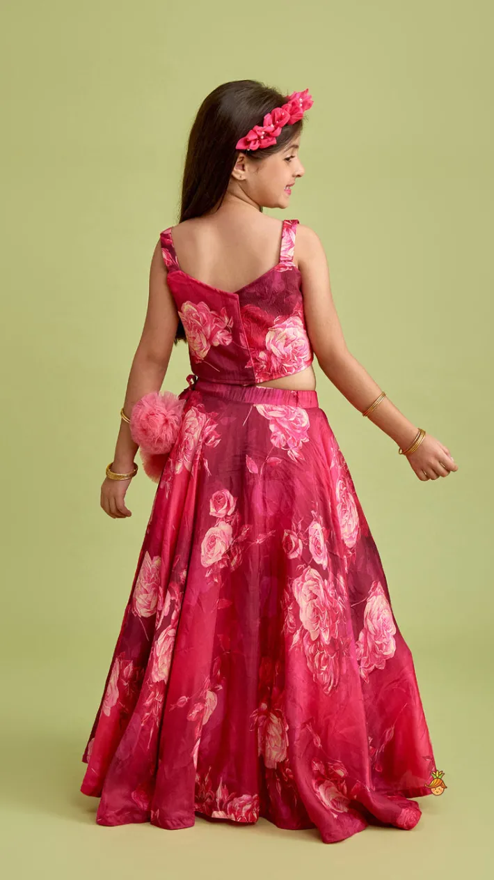 Clearance Vibrant Floral Printed Pink Stylish Crop Top And Lehenga Ethnic Wear | Lehengas & Ghagras