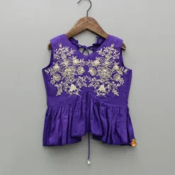 Hot Violet Embroidered Top And Pleated Lehenga Twinning Sets | Ethnic Wear