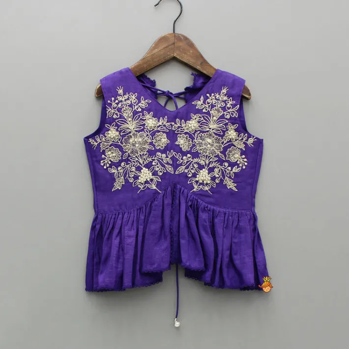 Hot Violet Embroidered Top And Pleated Lehenga Twinning Sets | Ethnic Wear