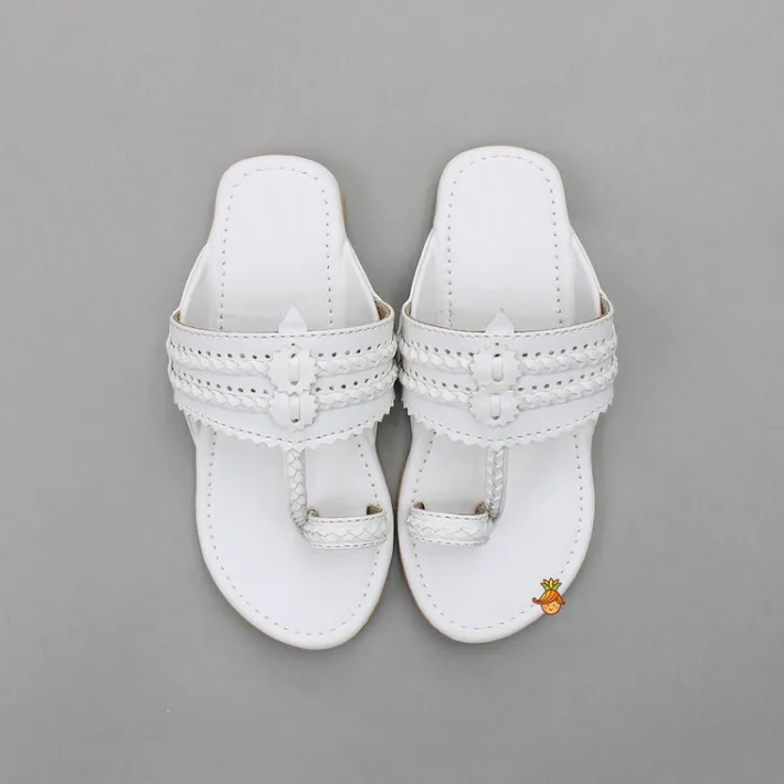 Fashion White Braided Kolhapuri Flats Shoes