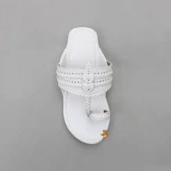Fashion White Braided Kolhapuri Flats Shoes
