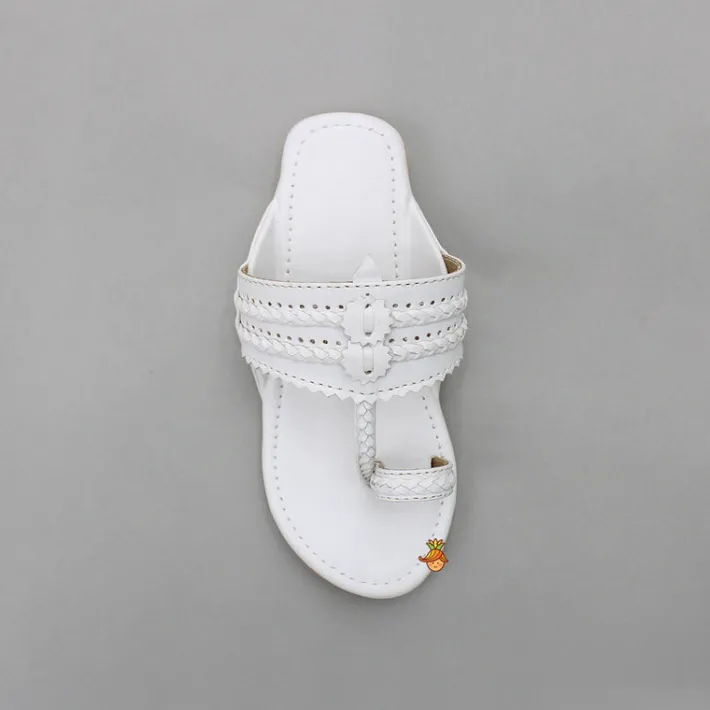 Fashion White Braided Kolhapuri Flats Shoes