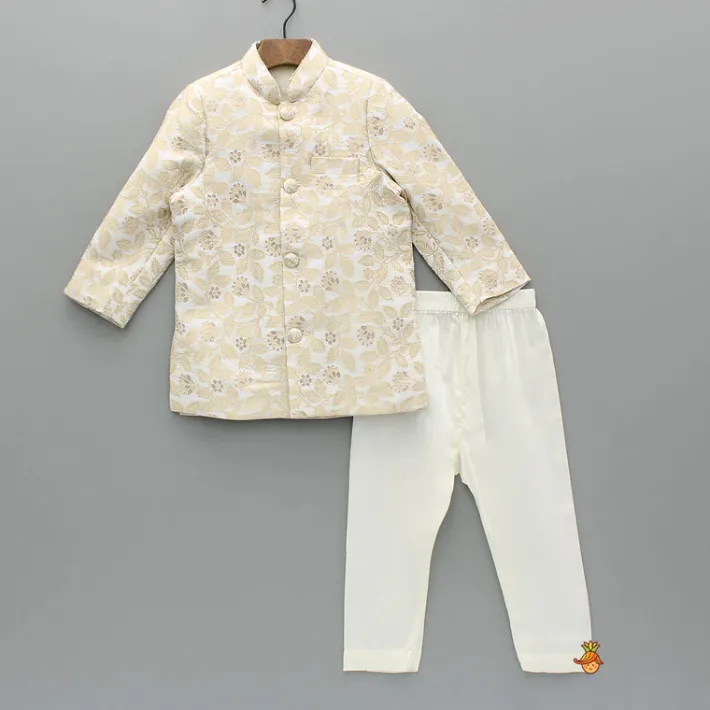 Clearance White Brocade Sherwani And Pyjama BOY Indian Ethnic Wear | Sherwani Sets