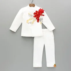 Outlet White Embroidered Sherwani and Pant BOY Indian Ethnic Wear | Sherwani Sets