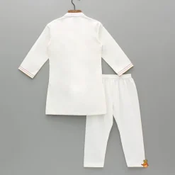 Sale White Embroidery Detailed Kurta And Pyjama BOY Indian Ethnic Wear | Ethnic Sets