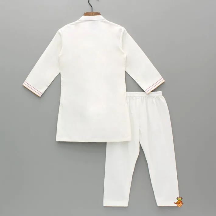 Sale White Embroidery Detailed Kurta And Pyjama BOY Indian Ethnic Wear | Ethnic Sets