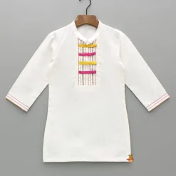 Sale White Embroidery Detailed Kurta And Pyjama BOY Indian Ethnic Wear | Ethnic Sets