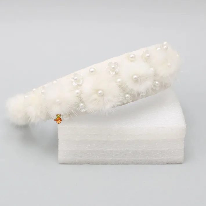 Sale White Floral Pearly Fur Hair Band Hair Accessories | Hair Bands