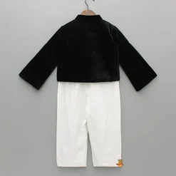 Clearance White Jumpsuit With Black Embroidered Jacket Ethnic Wear