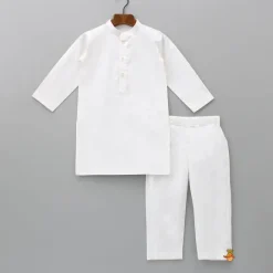 Outlet White Kurta With Asymmetric Printed Dual Tone Jacket And Pyjama BOY Indian Ethnic Wear | Ethnic Sets