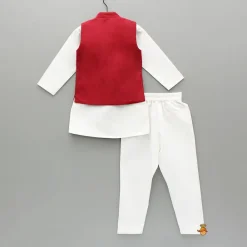 Clearance White Kurta With Embroidered Lace Work Jacket And Pant BOY Indian Ethnic Wear | Ethnic Sets