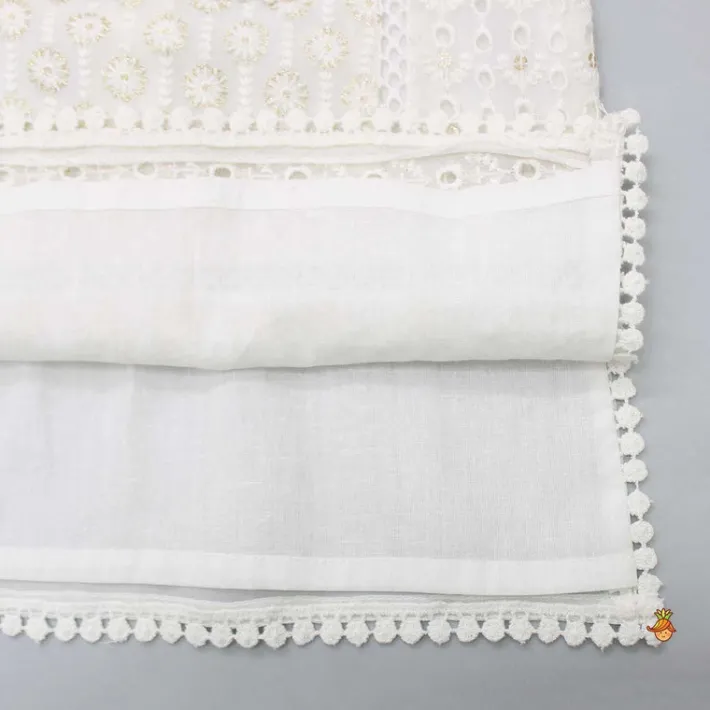 Outlet White Kurti And Tulip Style Dhoti With Net Dupatta Ethnic Wear | Dhotis & Patialas