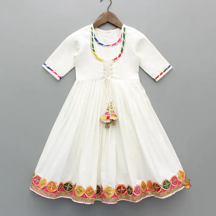 Fashion White Multicolour Embroidered Kurti With Gota Lace Detailing Ethnic Wear | Kurtis & Jumpsuits