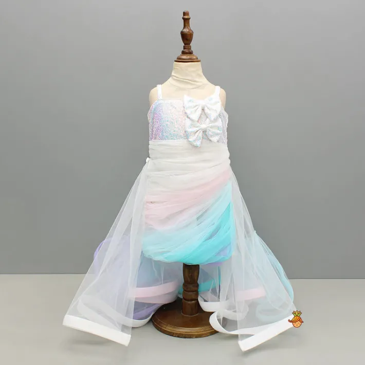 Outlet White Sequin Embellished Strappy Dress With Detachable Multicolour Trail Dresses & Sets | Dresses