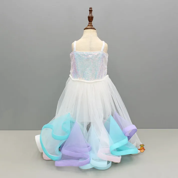 Outlet White Sequin Embellished Strappy Dress With Detachable Multicolour Trail Dresses & Sets | Dresses
