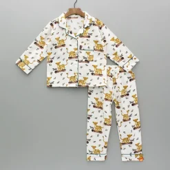 Clearance White Tiger Printed Notch Collar Sleepwear BOY Sleep Wear | Sleepwear