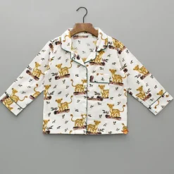 Clearance White Tiger Printed Notch Collar Sleepwear BOY Sleep Wear | Sleepwear