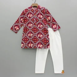 Online Wine Patola Printed Kurta With Front Open Jacket And Pyjama BOY Twinning Sets | Indian Ethnic Wear