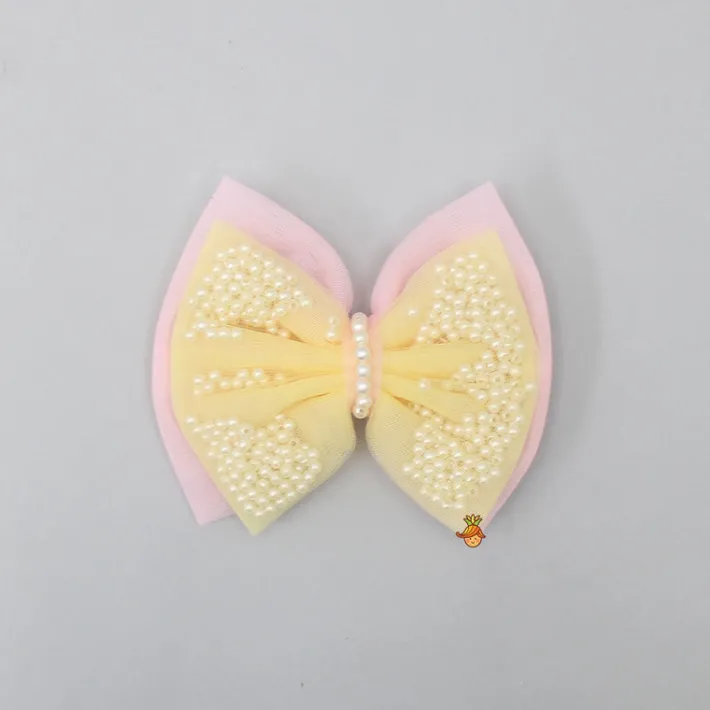 Sale Yellow And Pink Net Dual Bowie Hair Clip Hair Accessories | Hair Clips