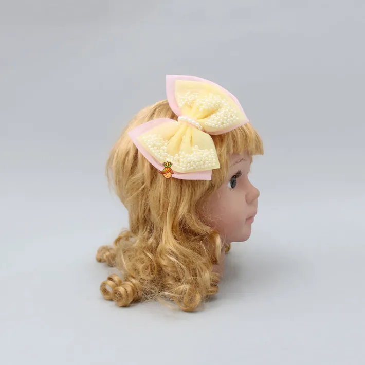Sale Yellow And Pink Net Dual Bowie Hair Clip Hair Accessories | Hair Clips