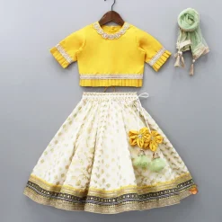 Sale Yellow Decorative Neckline Top With Lehenga And Dupatta Ethnic Wear | Lehengas & Ghagras