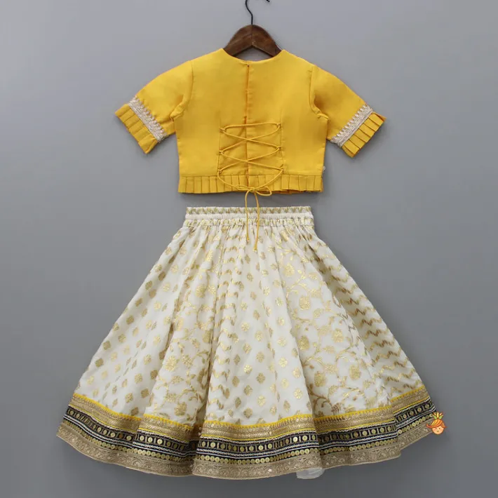 Sale Yellow Decorative Neckline Top With Lehenga And Dupatta Ethnic Wear | Lehengas & Ghagras