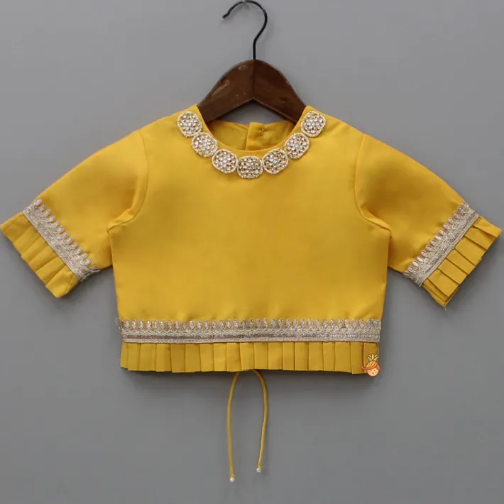 Sale Yellow Decorative Neckline Top With Lehenga And Dupatta Ethnic Wear | Lehengas & Ghagras