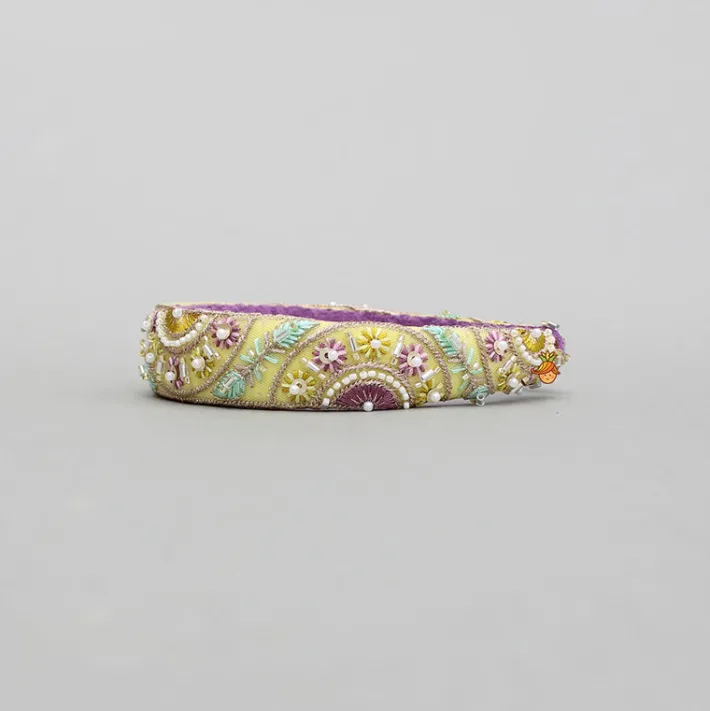 Fashion Yellow Embroidered And Embellished Hairband Hair Accessories | Hair Bands