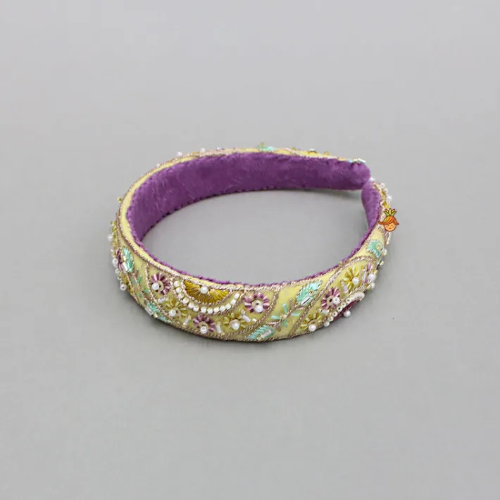 Fashion Yellow Embroidered And Embellished Hairband Hair Accessories | Hair Bands