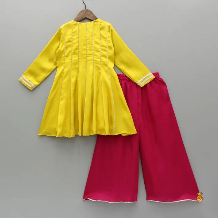 New Yellow Embroidered And Embellished Kurti With Palazzo Ethnic Wear | Palazzos & Shararas