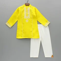 Discount Yellow Embroidered And Faux Mirror Work Kurta And Pyjama BOY Indian Ethnic Wear | Ethnic Sets