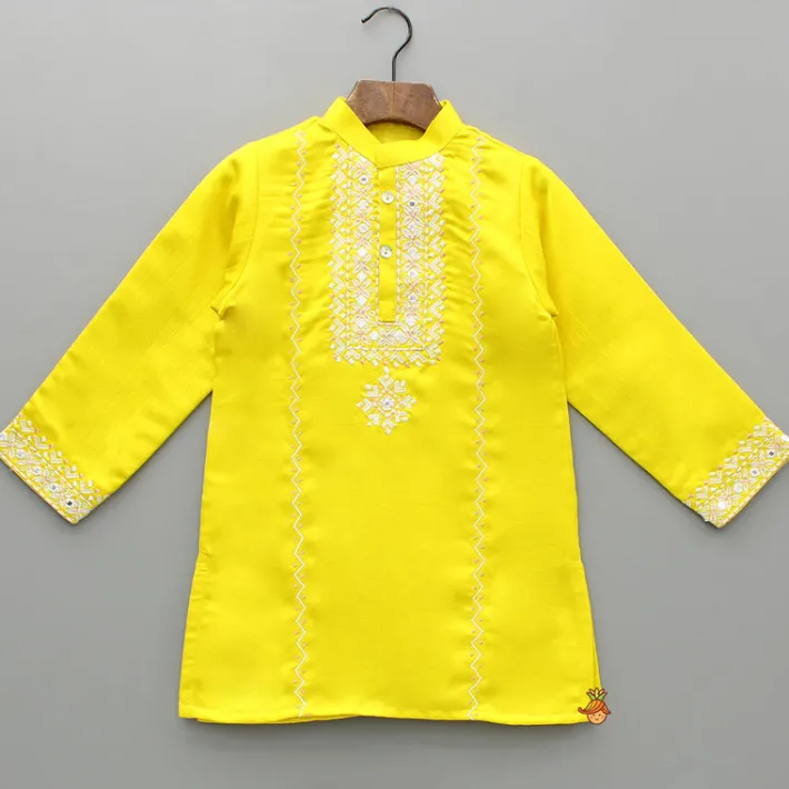Discount Yellow Embroidered And Faux Mirror Work Kurta And Pyjama BOY Indian Ethnic Wear | Ethnic Sets