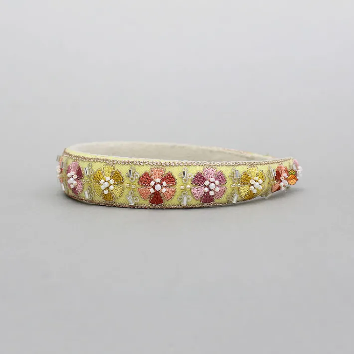 Fashion Yellow Embroidered Floral Hairband With Beadwork Hair Accessories | Hair Bands