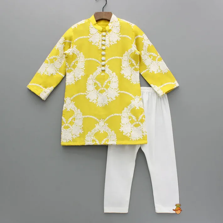 Clearance Yellow Embroidered Kurta With Pyjama BOY Indian Ethnic Wear | Ethnic Sets