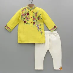 Best Yellow Embroidered Kurta And Pyjama BOY Indian Ethnic Wear | Ethnic Sets