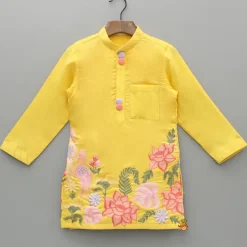 New Yellow Embroidered Kurta And Pyjama BOY Indian Ethnic Wear | Ethnic Sets