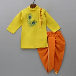 Online Yellow Embroidered Kurta And Dhoti With Mukut BOY Indian Ethnic Wear | Ethnic Sets