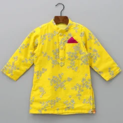 Clearance Yellow Embroidered Kurta And White Dhoti BOY Indian Ethnic Wear | Ethnic Sets