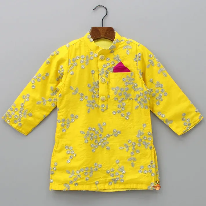 Clearance Yellow Embroidered Kurta And White Dhoti BOY Indian Ethnic Wear | Ethnic Sets