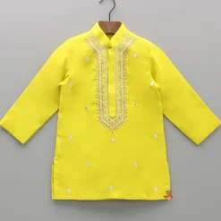 Fashion Yellow Embroidered Kurta And Churidar BOY Twinning Sets | Indian Ethnic Wear