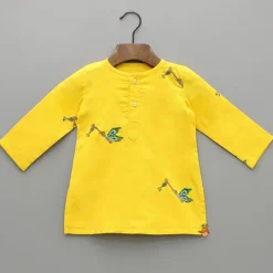 Online Yellow Embroidered Kurta And Dhoti Style Pant With Head Band BOY Indian Ethnic Wear | Ethnic Sets
