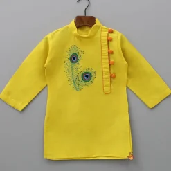 Online Yellow Embroidered Kurta And Dhoti With Mukut BOY Indian Ethnic Wear | Ethnic Sets