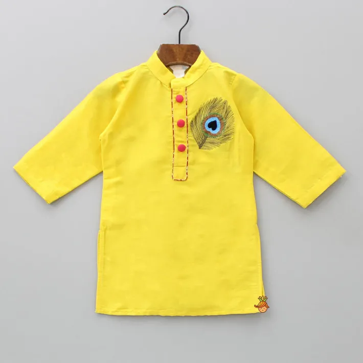 Discount Yellow Embroidered Kurta And Dhoti With Krishna Head Band BOY Indian Ethnic Wear | Ethnic Sets